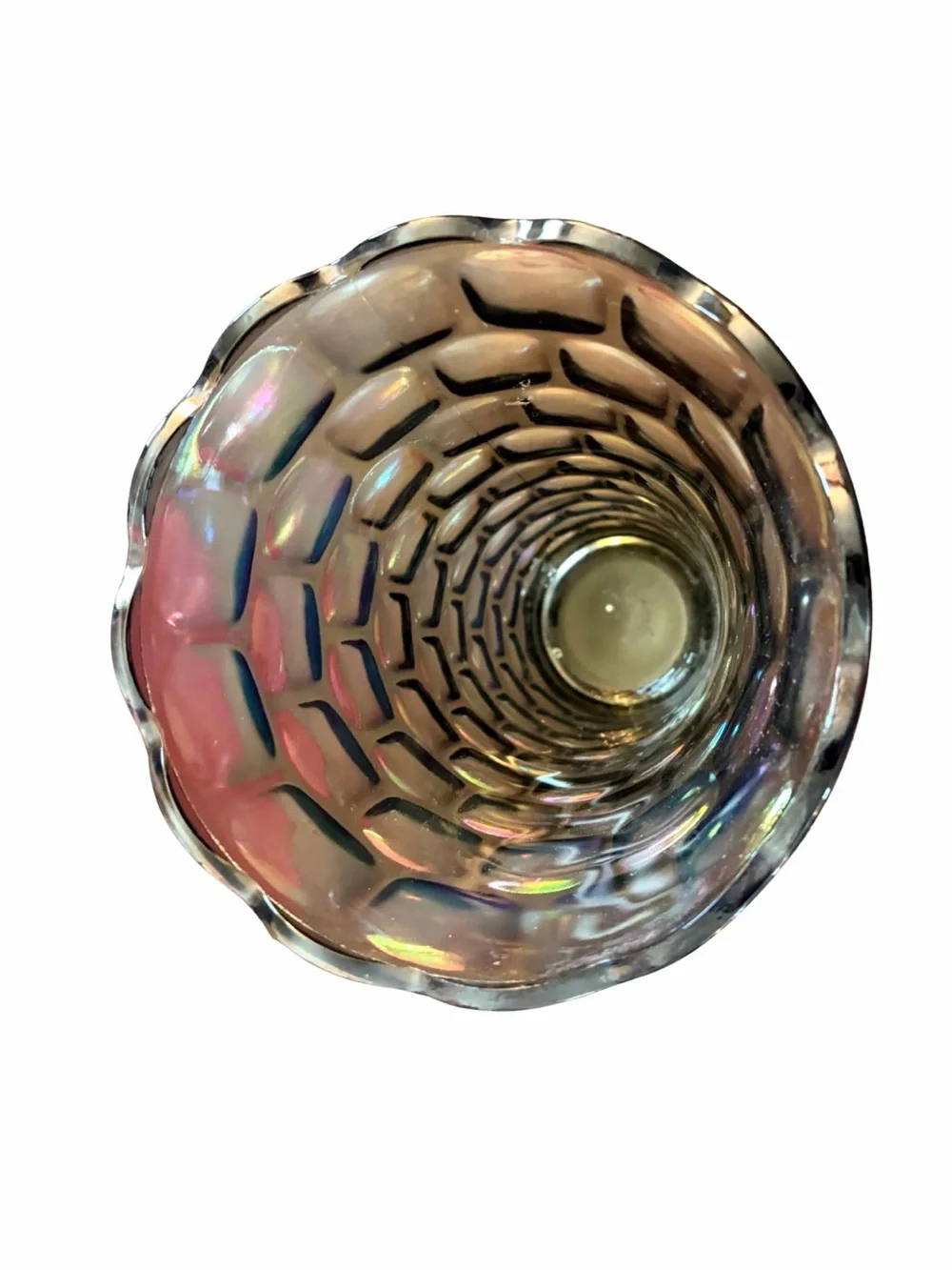 Vtg.Federal Glass Carnival Iridescent Yorktown Colonial Smoke Thumbprint 8” Vase